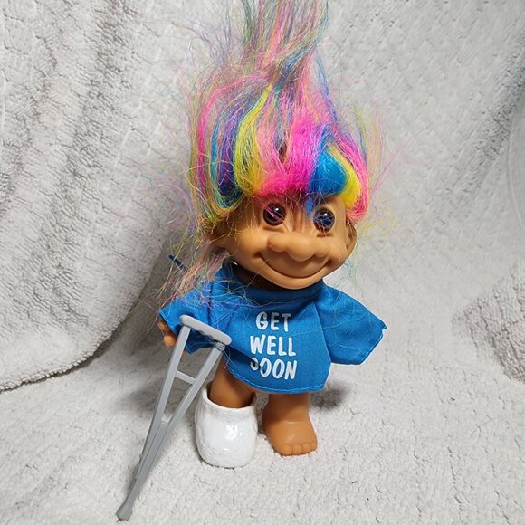 Vintage Russ Troll Doll Get Well Soon Rainbow Hair 5” Item #18425 - Picture 1 of 3